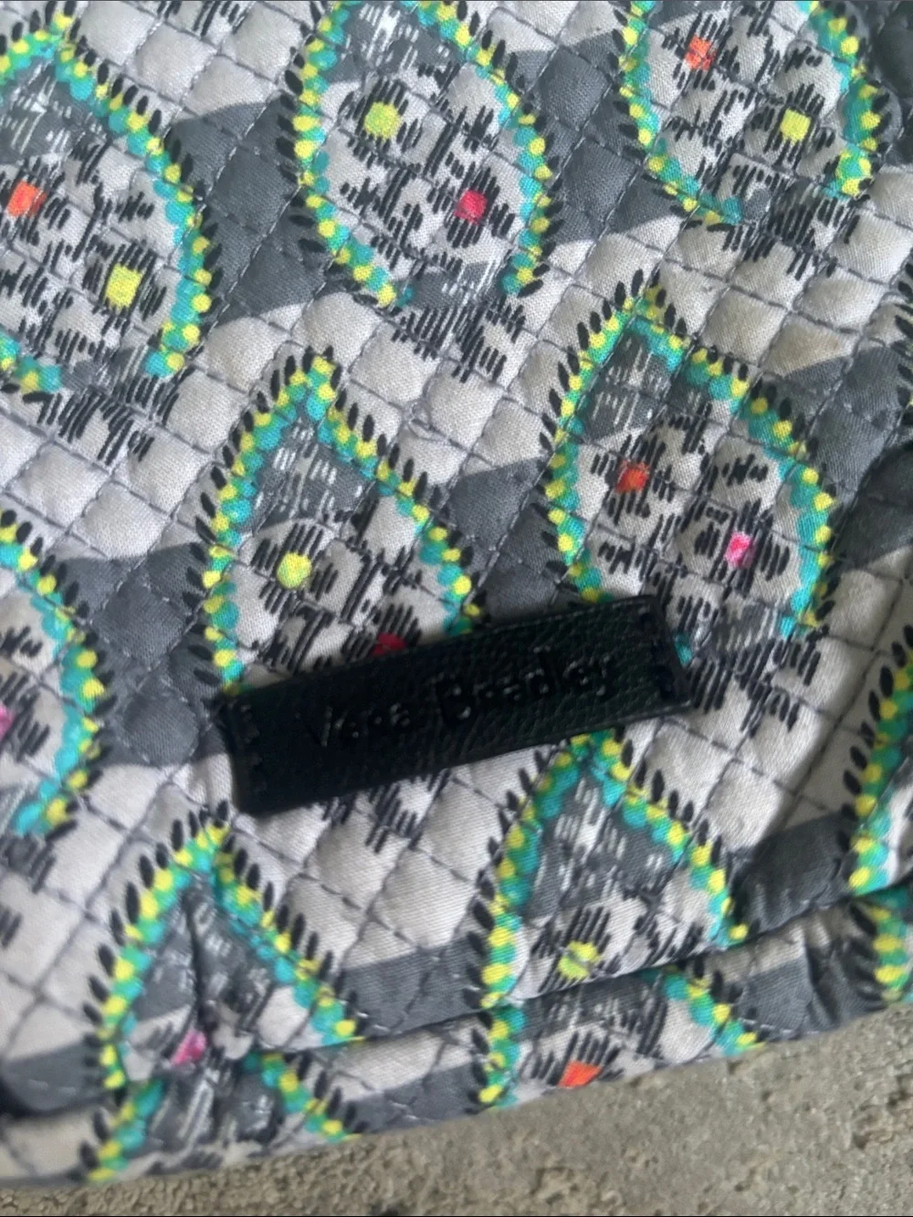 Vera Bradley Quilted Mini Backpack in Gray with Green Accents